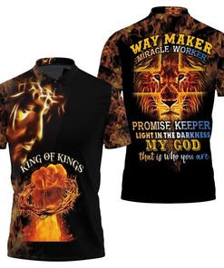 Jesus King Of Kings Way Maker Miracle Worker Lion Printed T Shirt 3D Polo Shirt For Artistic Christians