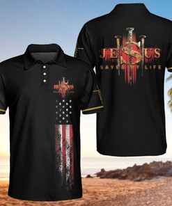 Jesus Saved My Life American Flag Polo Shirt #H- Perfect Gift For Patriotic Christian Fans Who Love To Show Their Faith