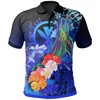 Kanaka Maoli Humpback Whale Polo Shirt - Tropical Flowers (Blue) - A Chic And Trendy Look