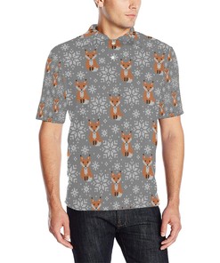 Knit Red Fox Pattern Print Personalized Polo Shirt - Gift For Fans