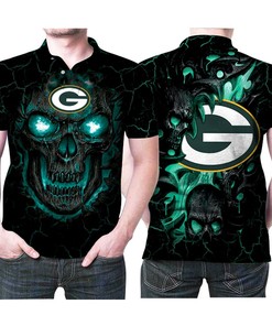 Lava Skulls And Tigers On A 3D Printed Green Bay Packers Polo Shirt - Unique Fan Apparel