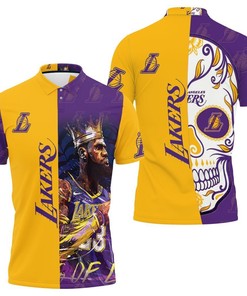 Lebron James Los Angeles Lakers Skull Logo 3D Polo Shirt - Celebrate The Lakers And The King