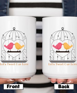Let's Tweet Our Love Valentines Day Gift - Couples Mug Set - Love Message Mug Set - Valentine Love Letter Mug