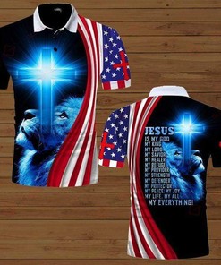 Lion Cross Jesus 4Th Of July Polo Shirt - Great Fan Gift For Believers