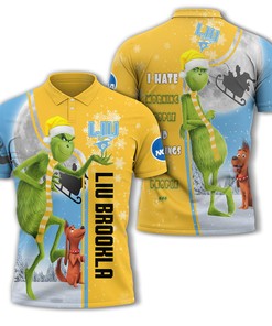 Liu Brooklyn Blackbirds Ncaa Unisex The Grinch Funny Christmas 3D Polo Shirt - Perfect For Personalized Polo T-Shirt