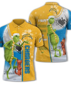 Los Angeles Chargers Nfl Unisex Funny Christmas The Grinch 3D Polo Shirt - Perfect All Over Print Polo Shirt