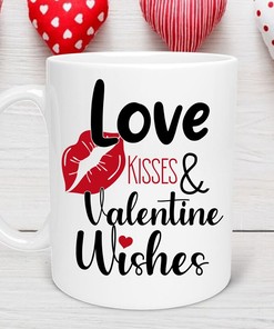 Love, Kisses And Valentine Wishes Lovers Mug for Valentine's Day