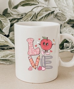 Love Teacher Mug - Retro Valentines Mug Design for Your Special Teacher