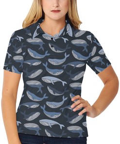 Marine Life Enthusiasts Women'S Polo Shirt With Whale Print Design