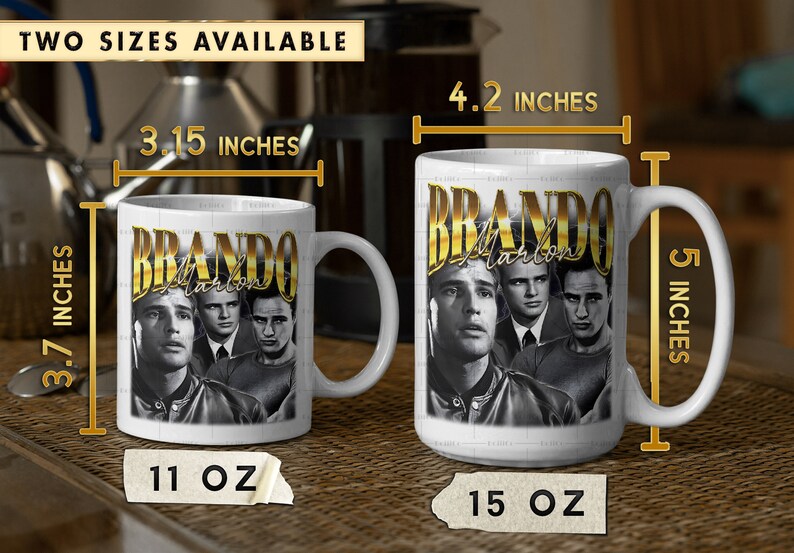 Marlon Brando Vintage Gangster Movie Mug, American Actor Homage Coffee Cup, Fan Gift for Marlon Brando, Retro 90s Mug - Image 4