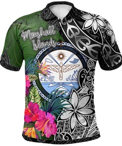 Marshall Islands Crest Turtle Plumeria Banana Leaf 3D Printed Polo Shirt For Men