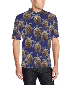 Men'S Beachy Sea Turtle All-Over Print Polo Shirt