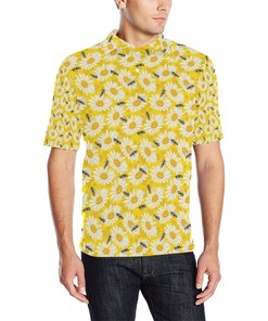 Men'S Bee Daisy Pattern Print Design Polo Shirt - A Unique And Stylish Option For Fans Of Nature.