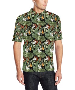 Men'S Bird Of Paradise Pattern Print Design Polo Shirt - A Standout Polo Shirt Design For Bird Enthusiasts.