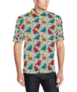 Men'S Birds Pattern Print Design Polo Shirt - A Trendsetting And Fashionable Option For Bird Enthusiasts.