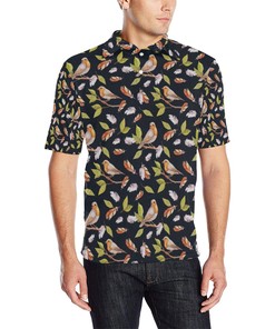 Men'S Birds Pattern Print Design Polo Shirt - A Unique And Stylish Polo Shirt For Bird Lovers.