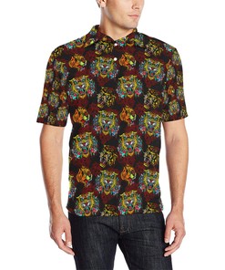 Men'S Colorful Tiger All Over Print Polo Shirt - Bold And Vibrant Design