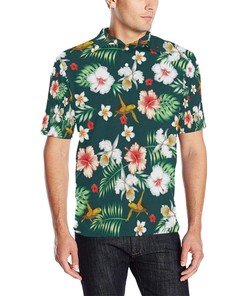 Men'S Hawaiian Flower Design Seaturtle Printed Polo Shirt