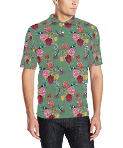 Men'S Hummingbird Rose Themed Print Polo Shirt - Show Your Love For Nature With This Beautiful Polo