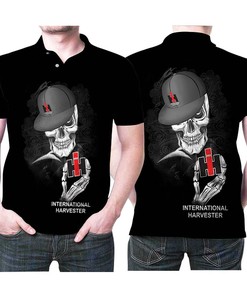Men'S International Harvester Logo Skeleton Print Polo Shirt - Perfect Gift For Fans Of Skulls And Old-School Style