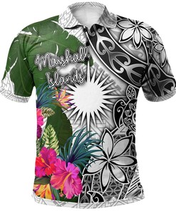 Men'S Marshall Islands White Turtle Plumeria Banana Leaf Athletic Polo Shirt
