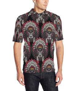 Men'S Native Indian Skull Polo Shirt For Fans Of Skull Art
