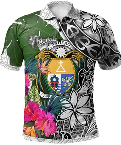 Men'S Nauru White Turtle Plumeria Banana Leaf Crest Athletic Polo Shirt