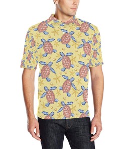 Men'S Oceanic Palm Tree Polo Shirt Feat. Sea Turtles