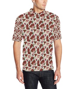 Men'S Old School Tattoo Rose Pattern Polo Shirt - Classic And Vintage Style