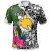Men'S Papua New Guinea White Turtle Plumeria Banana Leaf Athletic Polo Shirt