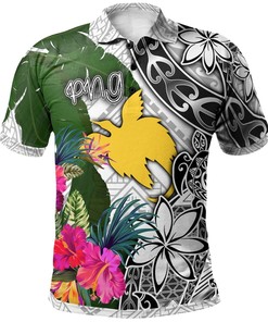 Men'S Papua New Guinea White Turtle Plumeria Banana Leaf Athletic Polo Shirt