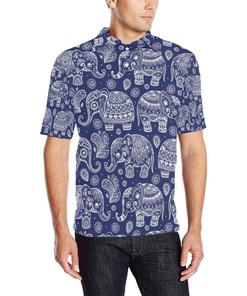 Men'S Polo Shirt With Unique White Elephant Mandala Print Design