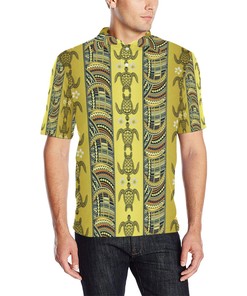 Men'S Polynesian Hawaiian Turtle Design Printed Polo Shirt