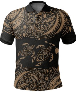 Men'S Polynesian Hibiscus Golf Shirt Turtle Polo T-Shirt Gift