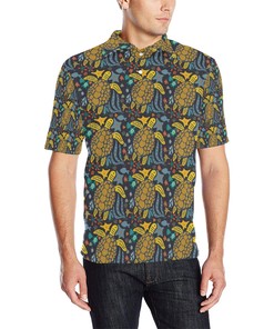 Men'S Sea Turtle And Flower Pattern Personalized Polo T-Shirt