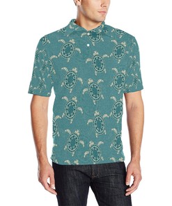 Men'S Sea Turtle And Tribal Pattern Print Polo Shirt Athleisure T-Shirt