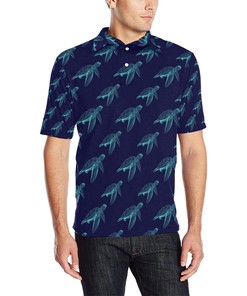 Men'S Sea Turtle & Wave All-Over Print Polo Shirt