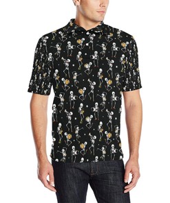 Men'S Skeleton Dance Print Polo Shirt - Perfect Gift For Fans Of Skulls And Sports