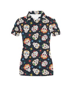 Men'S Sugar Skull All Over Print Polo Shirt - Fun And Festive Design