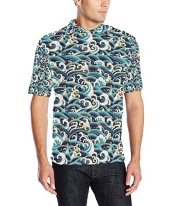 Men'S Surf Wave All Over Print Polo Shirt - Classic And Cool Design