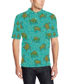 Men'S Tribal Sea Turtle Pattern Print Polo Shirt All Over Print Polo T-Shirt For Men