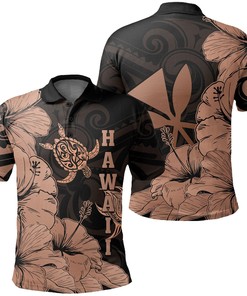 Men'S Turtle Polynesian Hibiscus Art Ver 2.0 Orange Personalized Polo T-Shirt