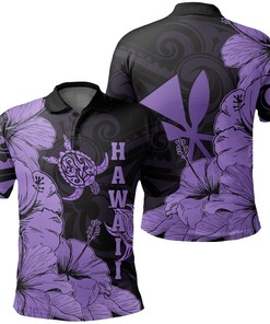 Men'S Turtle Polynesian Hibiscus Art Ver 2.0 Violet Custom Polo T-Shirt
