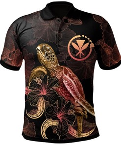 Men'S Turtle With Blooming Hibiscus Gold Polynesian Athletic Polo Shirt