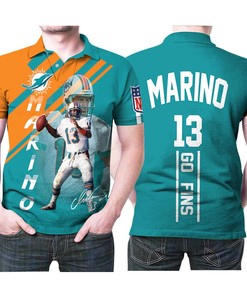 Miami Dolphins Dan Marino 13 Go Fins Signature 3D Polo Shirt - Perfect Gift For Fans