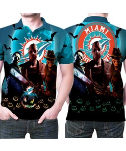 Miami Dolphins Halloween Gift For Fans: Michael Myers, Freddy Krueger, And Jason Voorhees Design Polo Shirt