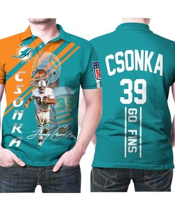 Miami Dolphins Larry Csonka 39 Go Fins Signature 3D Polo Shirt - Perfect Gift For Fans