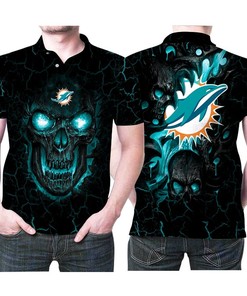 Miami Dolphins Lava Skulls Tiger 3D Polo Shirt - Perfect Gift For Fans