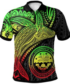 Micronesia Polo Shirt - Humpback Whale & Coat Of Arms Reggae Design