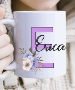 Monogram Coffee Mug Set for Mom, Beautiful Floral Initial Mug for Anniversary Gift